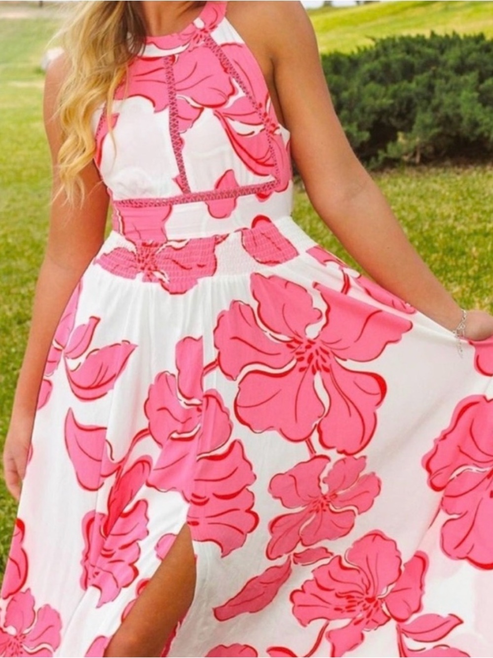 Abel the Label Paloma Maxi Dress Pink Floral NWT Size M Anthropologie Open Back